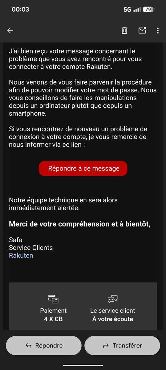 Ouarss's tweet photo. @RakutenFrance Une semaine après "l'équipe technique", on me renvoie pour la QUATRIÈME fois le putain de mail qui me demande de reset mon mot de passe...
Qui est le coeur du problème hein, JE NE PEUX PAS.
Je ne parle pas français ou bien. https://t.co/ItxPoIXCjh