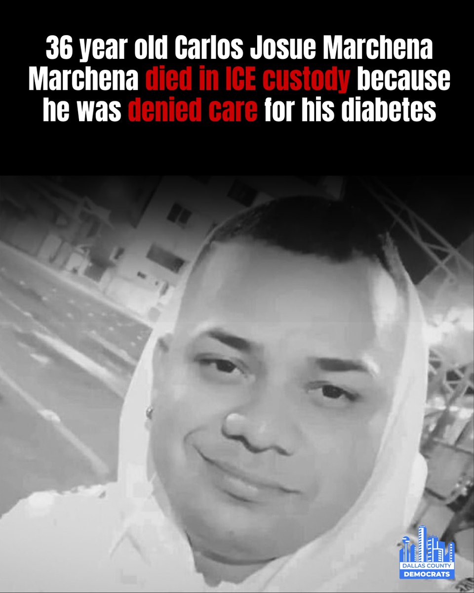 dallasdemocrats's tweet photo. Carlos Josue Marchena Marchena (36) was found unresponsive Sept. 18 at Winn Correctional Center in Winnfield, Louisiana, in the same facility where two other ICE detainees have died since April.

His family says he complained of missing insulin shots and meals to manage his diabetes. The facility had recently been found to have fallen short of federal standards for medical care by the Department of Homeland Security.

Carlos deserved better, may he rest in peace. We share our condolences with his loved ones.