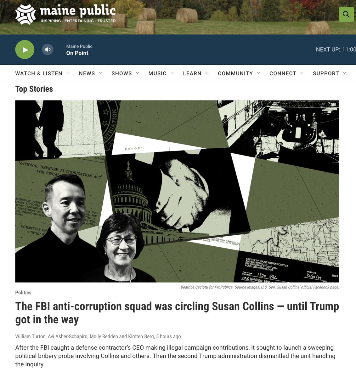 PinkSheepNews's tweet photo. @TroyJackson207 @SenSusanCollins @MainePublic home page from September 22, 2026.
#VoteSusanCollinsOut #VoteSusanCollinsOut #VoteSusanCollinsOut https://t.co/ZfbUT6M241
