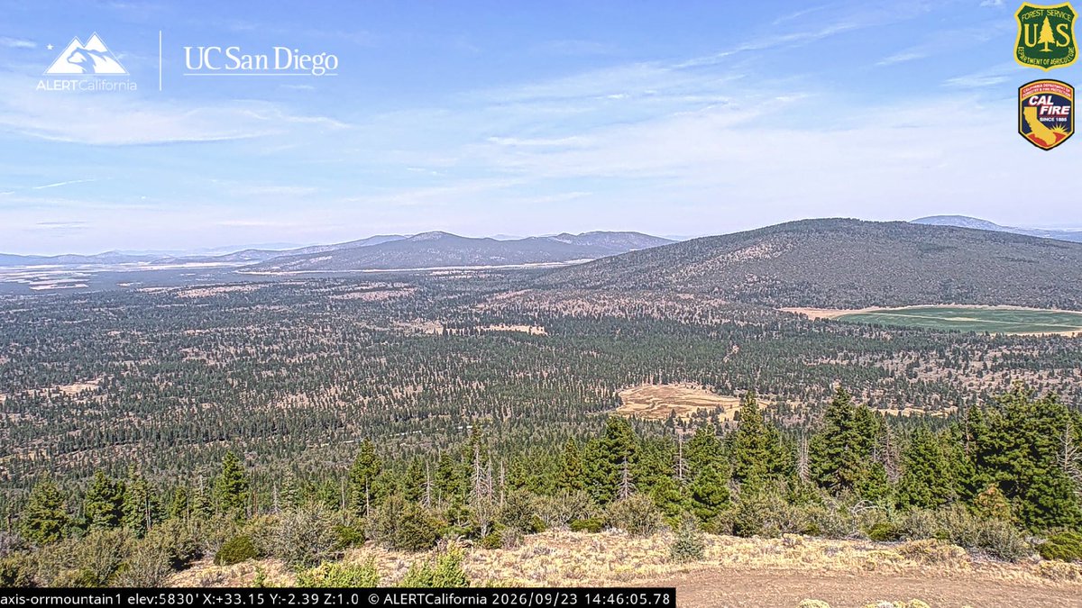 ALERTCalifornia's tweet photo. New cameras online: Orr Mountain 1 &amp; 2 were recently added to ALERTCalifornia's network. Located east of Mount Shasta on the historic Orr Mountain Lookout, built in 1934, they will help lookout staff monitor Klamath National Forest. See the live view: https://t.co/Iohe0poif5 https://t.co/G3HvfLBWcM