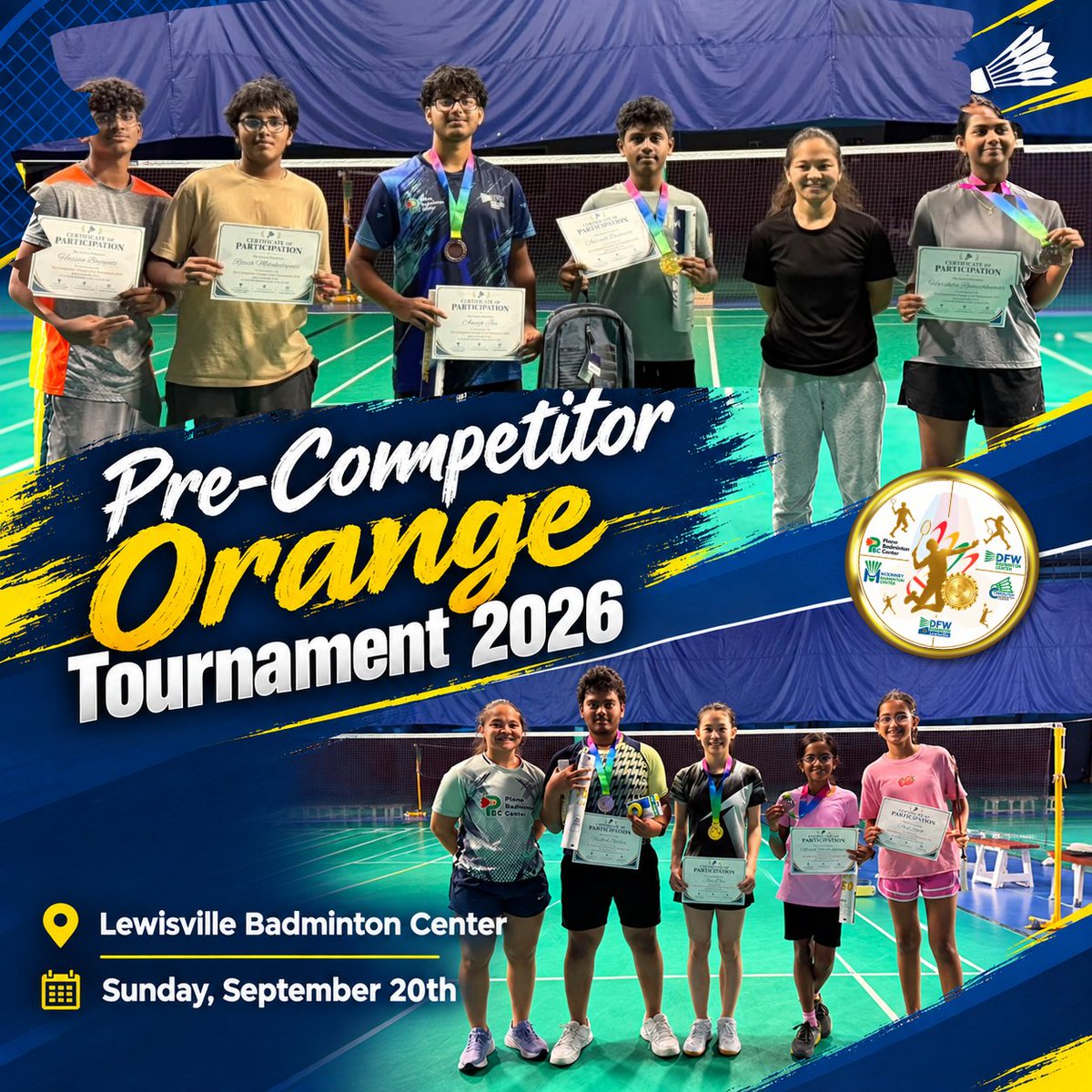 trainingatmbc's tweet photo. 🏸 Congratulations to all our champions who participated in the Pre-Competitor Orange Tournament 2026 at Lewisville Badminton Center this Sunday! 🏅 A fantastic day of matches and development for all the players.

#Badminton #Tournament #LewisvilleBadmintonCenter #DFWBadminton https://t.co/Zk430zFThk
