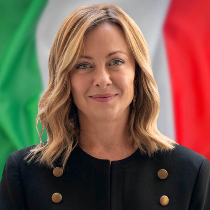 __EarthPicture's tweet photo. 🚨 BREAKING:🚨

Italian Prime Minister Giorgia Meloni: “I am a woman and also a mother. I cannot stand with someone who kills innocent children.”

The brave woman continued to walk around wearing a Palestinian flag around her neck in front of Netanyahu. https://t.co/FFejYCV7u1