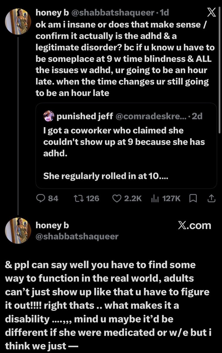 thejolson's tweet photo. Hi, person diagnosed with ADHD 30 years ago here:

There are coping skills and methods to deal with ADHD.  Treating lateness like a foregone conclusion is infantilizing to ADHD people and the ADHD people who think this way are basically setting up a self fulfilling prophecy https://t.co/KUNi3OAYRy