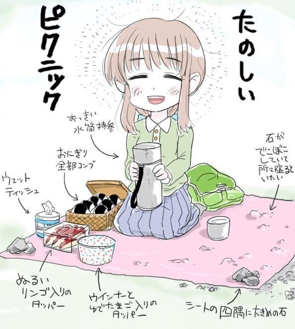 gameoverabc's tweet photo. なんか怒ってる人もいるので一応この絵への個人的な解釈を置いておきます
タイトルが「たのしいピクニック」ですが要領悪い点が目立ちます
これらは「たのしい理由はこれじゃないよ」と言う意味です
笑っている顔の周りに効果線のようなものもあります→ https://t.co/N65Ptgvl7p