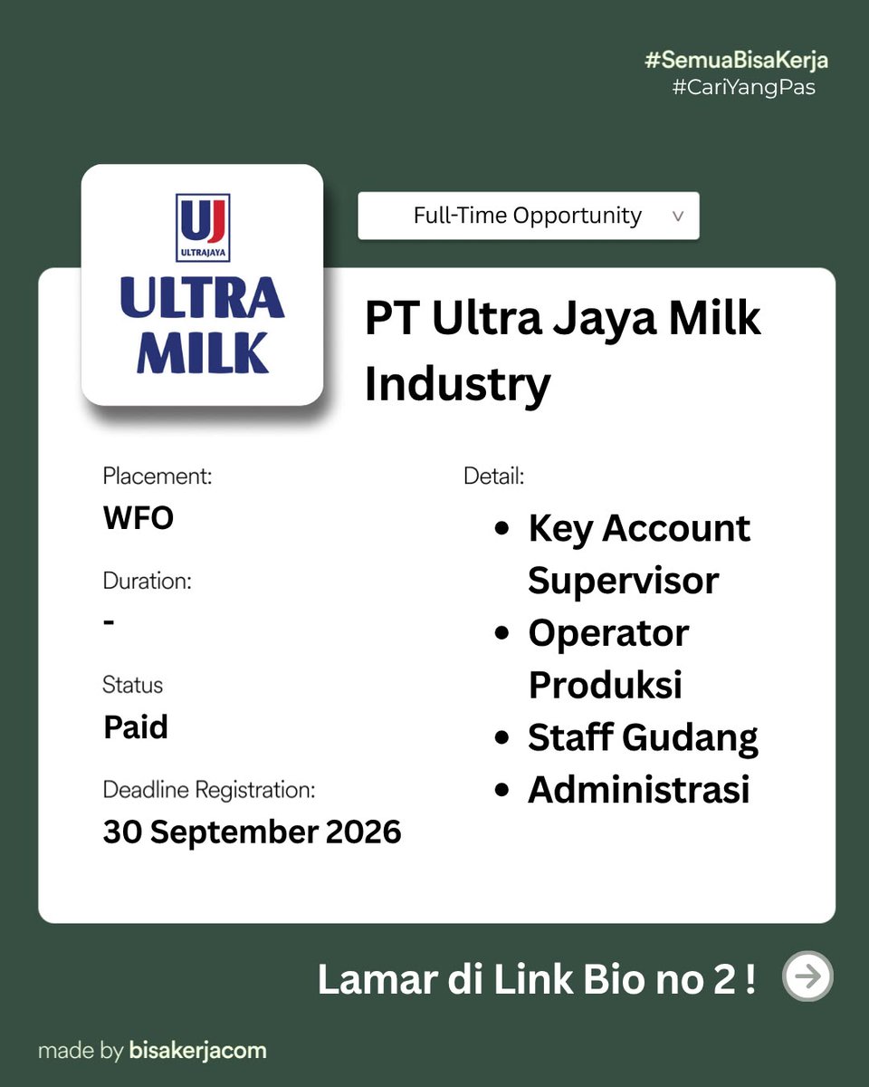 bisakerja_id's tweet photo. #LowonganKerja

Danone (AQUA), UltraMilk, Adira Finance sampai Hero Retail lagi buka lowongan.

Detail job desc dan pendaftaran bisa melalui https://t.co/VOe5NVgZLR

Tinggal search nama company, apply, beres! https://t.co/wWpl8d0bEV