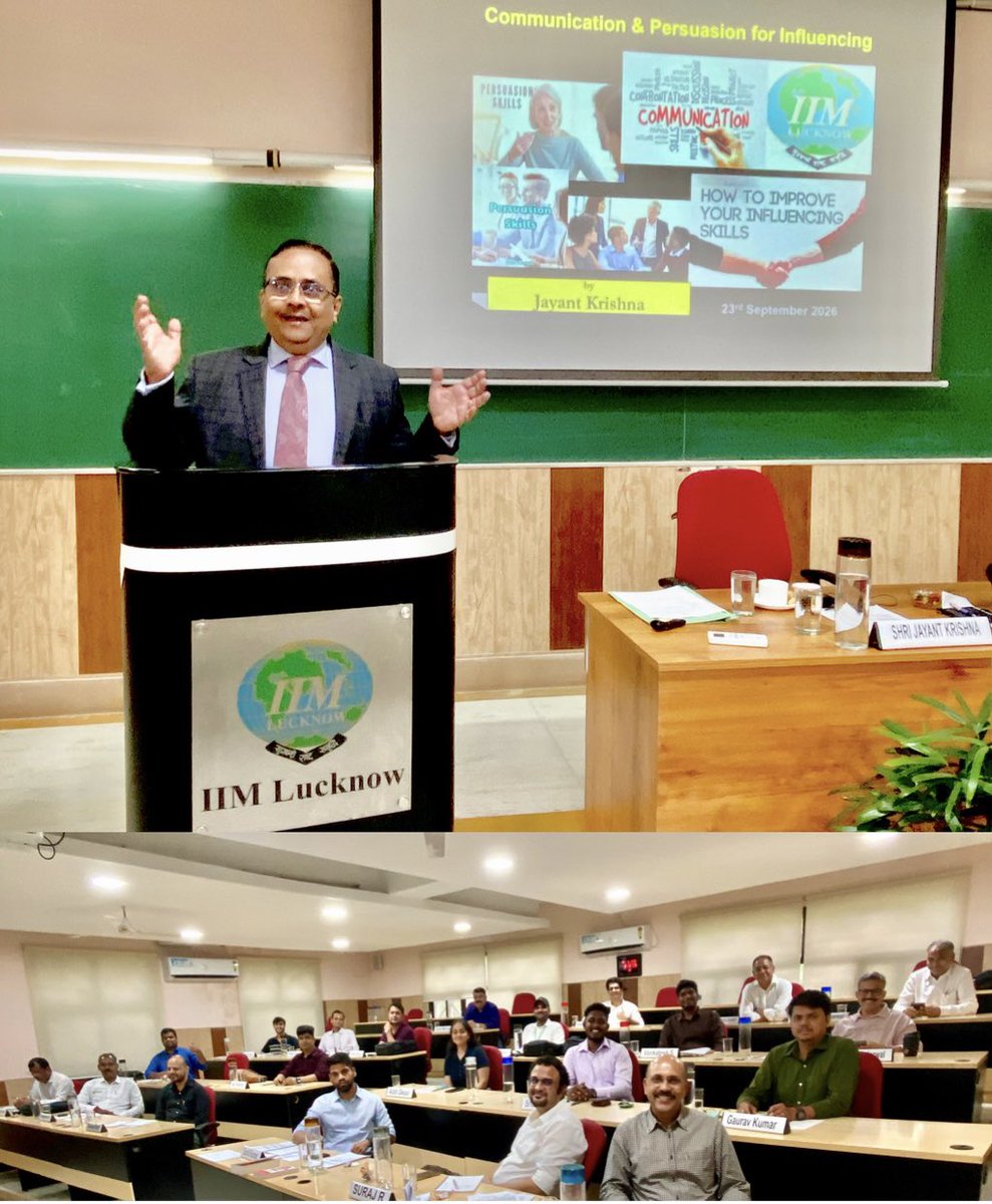 JayantKrishnaIN's tweet photo. Delighted to have taught ‘Communication and Persuasion for Influencing’ to senior managers from top corporates and civil servants at the #ManagementDevelopmentProgramme #MDP at the Indian Institute of Management Lucknow @IIML #IIMLucknow for good three hours! @IIML_IPMX @iimlindex @iimlpgpwe @iimlincubator1 @scifi_iiml @iiml_nc @pgpsmiiml @iimlmanfest @NHRDN @aimaindia @ugc_india @AICTE_INDIA @aimaylc @IIMC_India @AACSBschools @Los @brucebarry @WilliamUryGTY @askhimanshurai @profmpgupta @str8negotiate @NegotiateIdeas @negotiatestr8