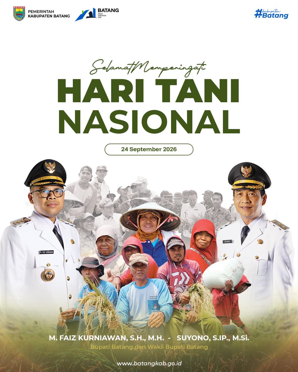 dispaperta_btg's tweet photo. Selamat Hari Tani Nasional 2026 ๐พ
Terima kasih kepada seluruh petani yang terus bekerja dan berkarya untuk menjaga ketahanan pangan negeri.
๐จโ๐พ๐ฉโ๐พ Petani sejahtera, pertanian maju, pangan kuat!
Dinas Pangan dan Pertanian Kabupaten Batang
#HariTaniNasional2026 #HariTani #Petani https://t.co/MgaIEdPU0Y