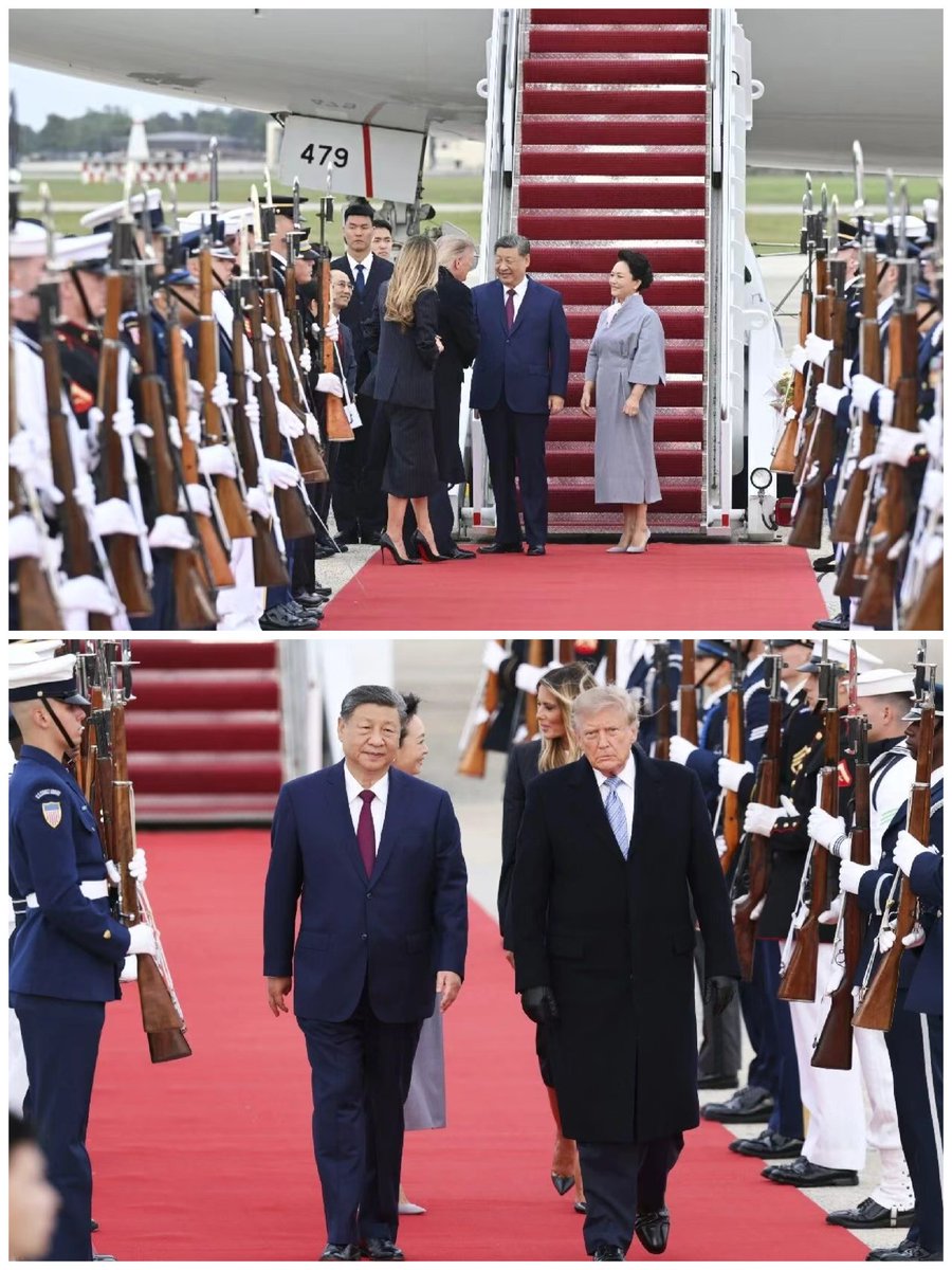 yunduo52888's tweet photo. 习近平主席乘机抵达华盛顿，特朗普机场迎接。 https://t.co/VQDXvseCmZ