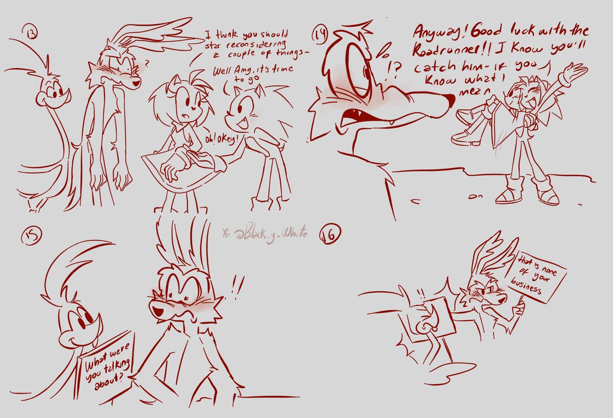 Black_y_White_'s tweet photo. Me sorprende q no ví a nadie dibujar a Amy y al Coyote juntos así que me mande yo nomás durante las clases JAJAJAJ
Ignoren q los primeros 4 dibujos están ordenados medio raro JDJDJ

#wileroad #coyotevsacme #roadrunner 
#wileecoyote #sonicthehedgehog https://t.co/1vnIjN540r