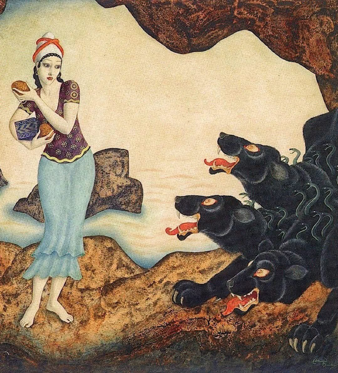 nissnickmich's tweet photo. “Psique y Cerbero” (1914). Obra del artista franco-británico Edmund Dulac #arte #pintura #cerbero #psique #mitologia #curiosidades #23Septiembre https://t.co/0lNIfyBSAG