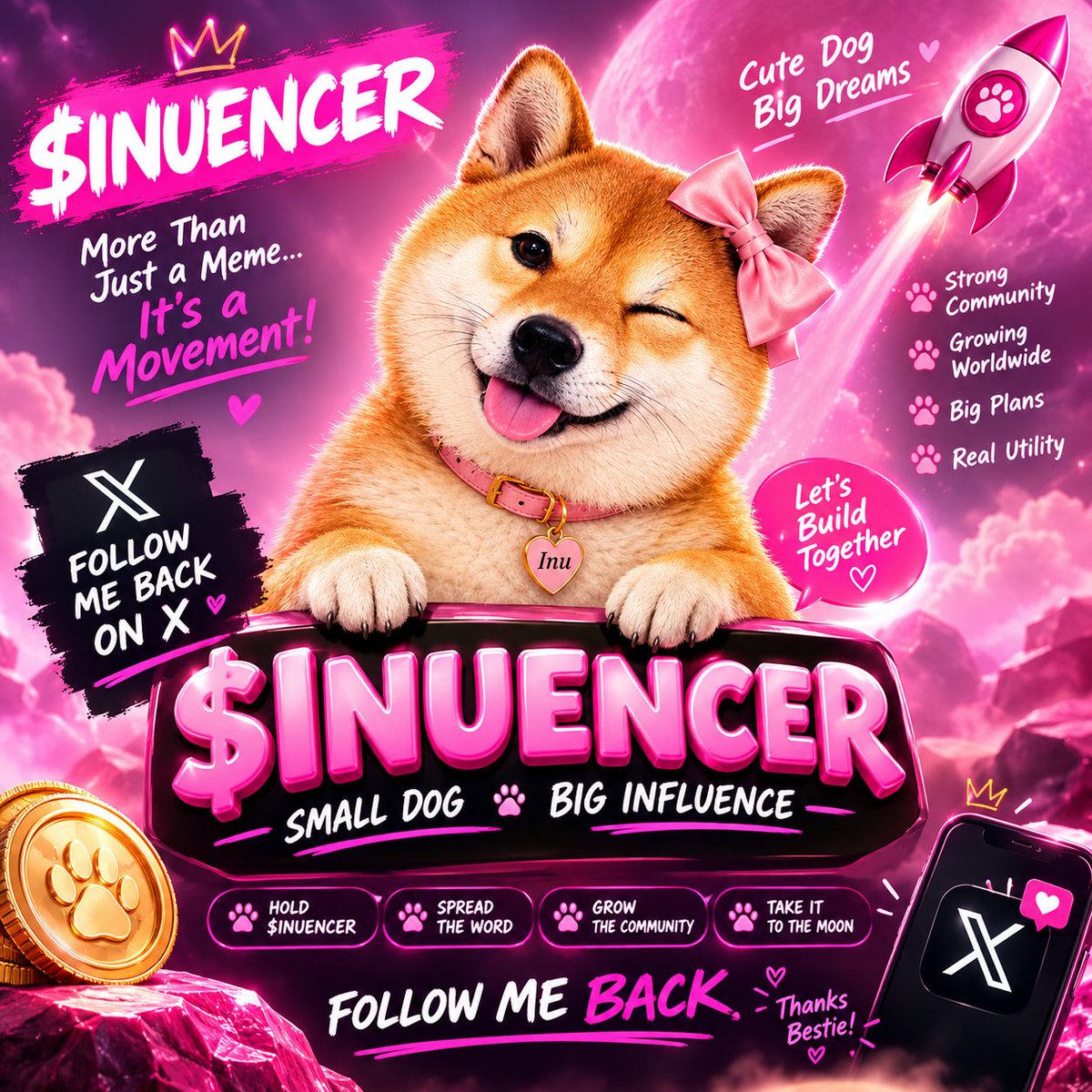 moincoin_sS's tweet photo. 🐾 $INUENCER is ready to make some noise! 🚀💗
Cute vibes. Big energy. Huge potential. 🌎🔥
Let’s build together! https://t.co/D9RoWal23s