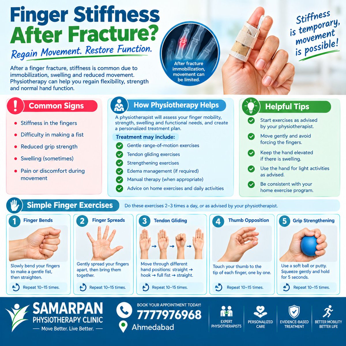 physiotherapy_s's tweet photo. 🖐️ Finger Stiffness After Fracture?
Physiotherapy may include:
✅ Gentle range-of-motion exercises
✅ Tendon gliding
✅ Progressive strengthening
✅ Swelling management
✅ Functional hand exercises
#FingerStiffness #FingerFracture #HandRehabilitation #FingerExercises https://t.co/e25kuQ12xy