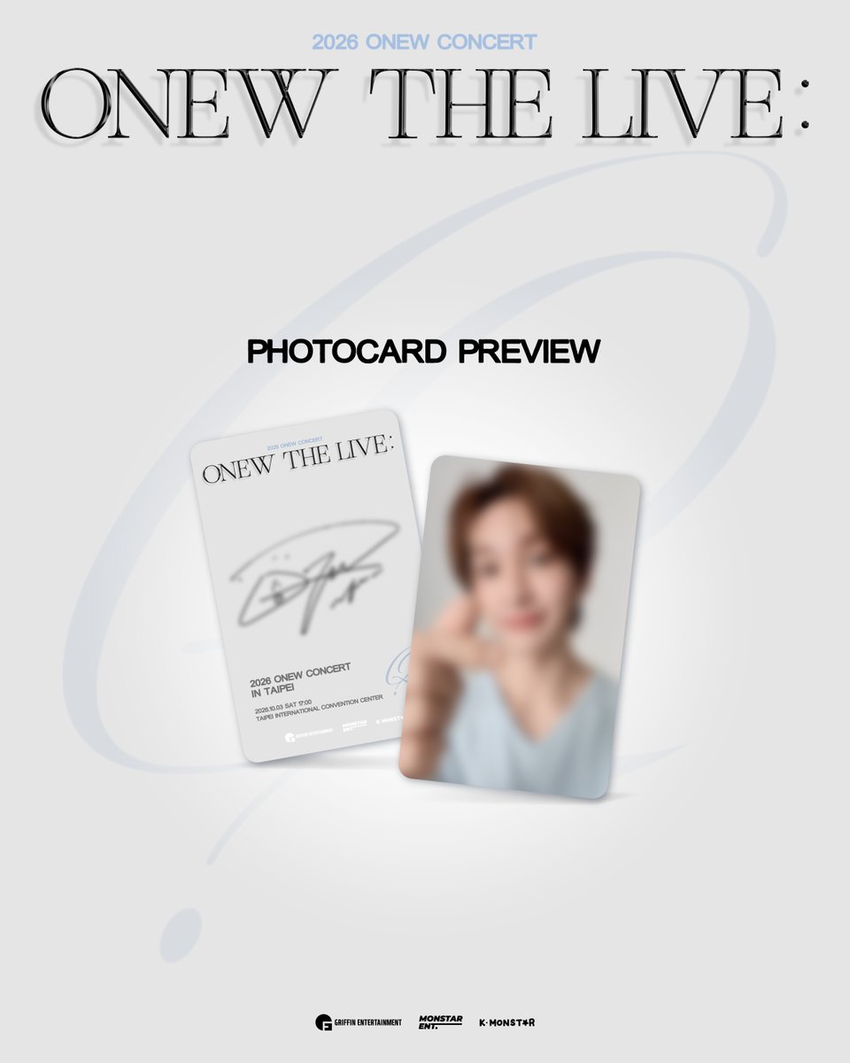 MONSTAR_ENT_'s tweet photo. 2026 ONEW CONCERT [ONEW THE LIVE : Q] IN TAIPEI 入場小卡預覽

見到JJINGGU們，就是所有問題的最完美解答✨🫶
台北演唱會倒數，把最好的心意藏在小卡裡，
我們現場揭曉囉💖

演出日期｜2026年 10月 3日 (六) 17:00 (當地時間)
(※ 實際演出時間請以現場公告為準。)
演出地點｜台北國際會議中心(TICC)
演出場地地址｜臺北市信義區信義路五段1號
一般售票時間 ｜2026.09.12(六) 12:14 ibon 售票系統正式開賣
售票系統｜全台7-11 ibon 機台及 ibon 網站
售票網址 | https://t.co/D3NC0pCfGj
票價｜$6,500 / $5,800 / $4,800 / $3,600 /身障席 $3,250（全場對號入座）

主辦單位：MONSTAR ENT., K-MONSTAR
演出策劃：GRIFFIN Entertainment

#온유 #ONEW
#ONEWTHELIVE #ONEW_THE_LIVE_Q