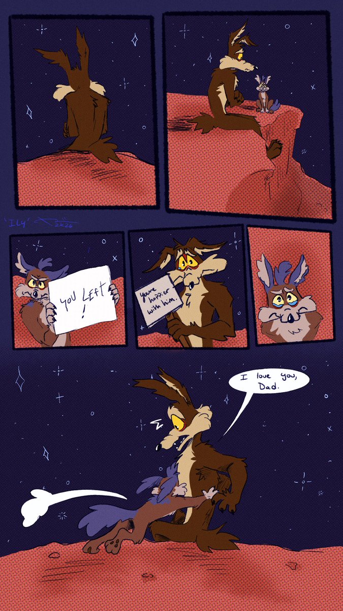 tomcat_tapes's tweet photo. AAAAANNND the story of Baby Trick E is completed in my eyes. I will absolutely be making more content of him but with different scenarios like meeting other Tunes, Kevin and Paige, and some of his teen/adult adventures !!#Coyotevscame #wileroad #fanart #roadrage #trickecoyote https://t.co/qxtOsvAcUr