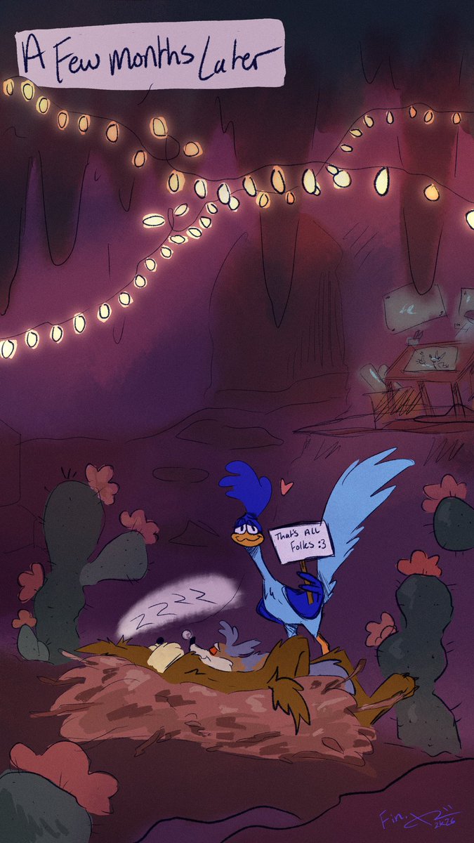 tomcat_tapes's tweet photo. AAAAANNND the story of Baby Trick E is completed in my eyes. I will absolutely be making more content of him but with different scenarios like meeting other Tunes, Kevin and Paige, and some of his teen/adult adventures !!#Coyotevscame #wileroad #fanart #roadrage #trickecoyote https://t.co/qxtOsvAcUr