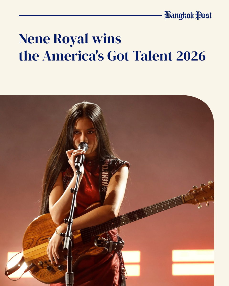BangkokPostNews's tweet photo. Nene Royal, the 16-year-old Thai rocker from Phuket, has been crowned the winner of America's Got Talent (AGT) 2026, after setting the stage alight with ‘Seven Nation Army’ in the final round.

Listen to or read full story in 1st comment.
#เนเน่ #NeneRoyal https://t.co/QyYJsZNp11