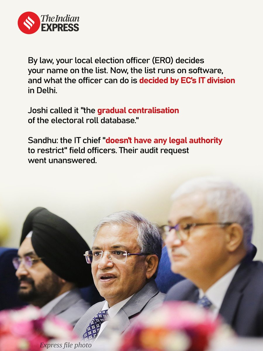 RitikaChopra__'s tweet photo. ECINet was officially launched on January 22, and was built "in strict accordance with the law," CEC Gyanesh Kumar had announced from the stage.

But within the Commission, and within months of the launch, his colleagues were saying the SAME software was weakening the decentralised preparation of the voters' list, which has been the EC's strongest defence against any allegation of mass manipulation.
(3/14)