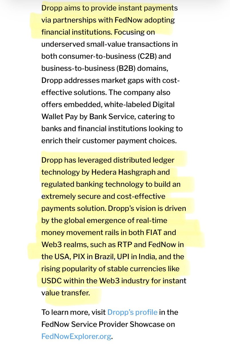 Gharenexx's tweet photo. ‼️ HEDERA-ENABLED PAYMENT FIRM DROPP DEMONSTRATE STABLECOIN PAYMENTS WITH FEDNOW

“Dropp has leveraged distributed ledger technology by Hedera Hashgraph and regulated banking technology to build an extremely secure and cost-effective payments solution.”✅ https://t.co/QOs3XVuCUX