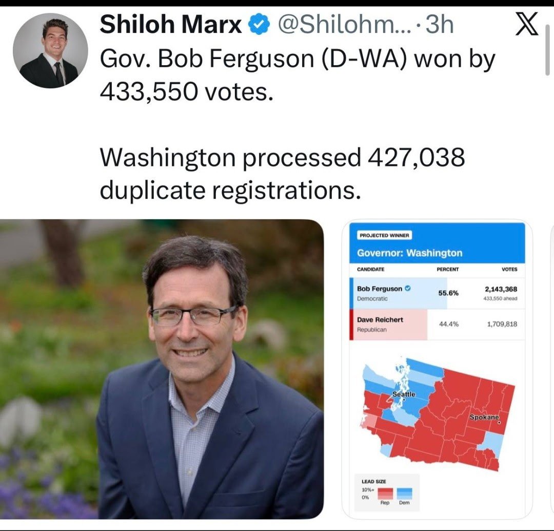 Marigoldenisbl1's tweet photo. WA State has the MOST Corrupt Elections in the Country! Ferguson refuses to turn over Voter Rolls. "We the People" DEMAND COMPLETE Audit.  MASS ILLEGALS VOTING HERE  nothing but deception and Dems UNCONSTITIONALLY TAXING us due to their CORRUPTION and PERSONAL FINANCIAL  GAIN! https://t.co/92naWOdnW5