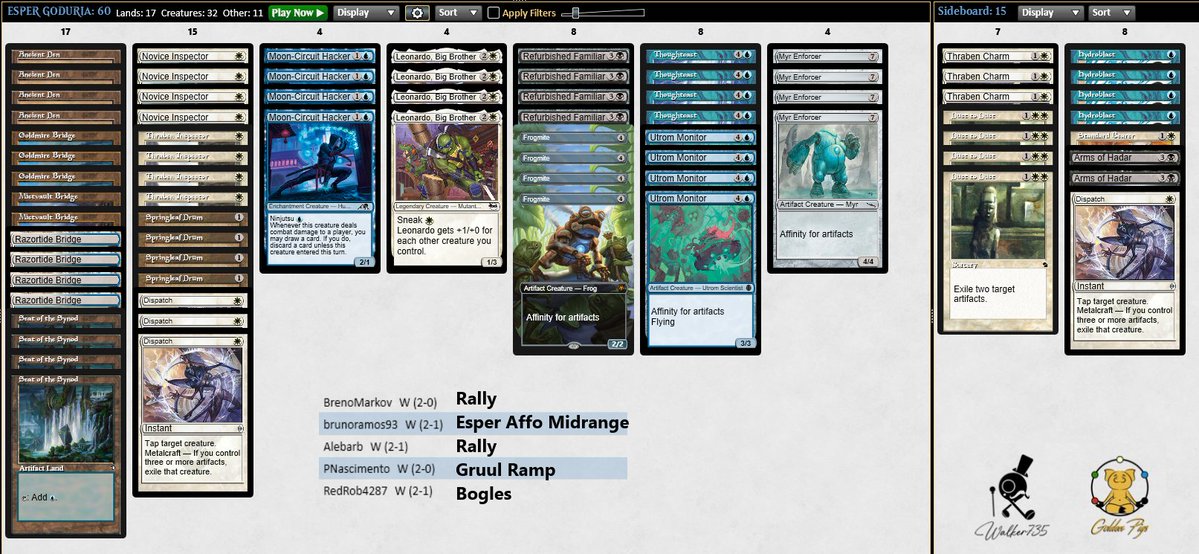 paolo_donfra's tweet photo. The first league with Dispatch is a trophy for Esper Ninjas. I've been working with @seasonofmists_ to refine the list, and we eventually ditched Packbeast for maindeck interaction. I'm starting to believe that this might be the next deck to beat. https://t.co/PTzXx18s9s