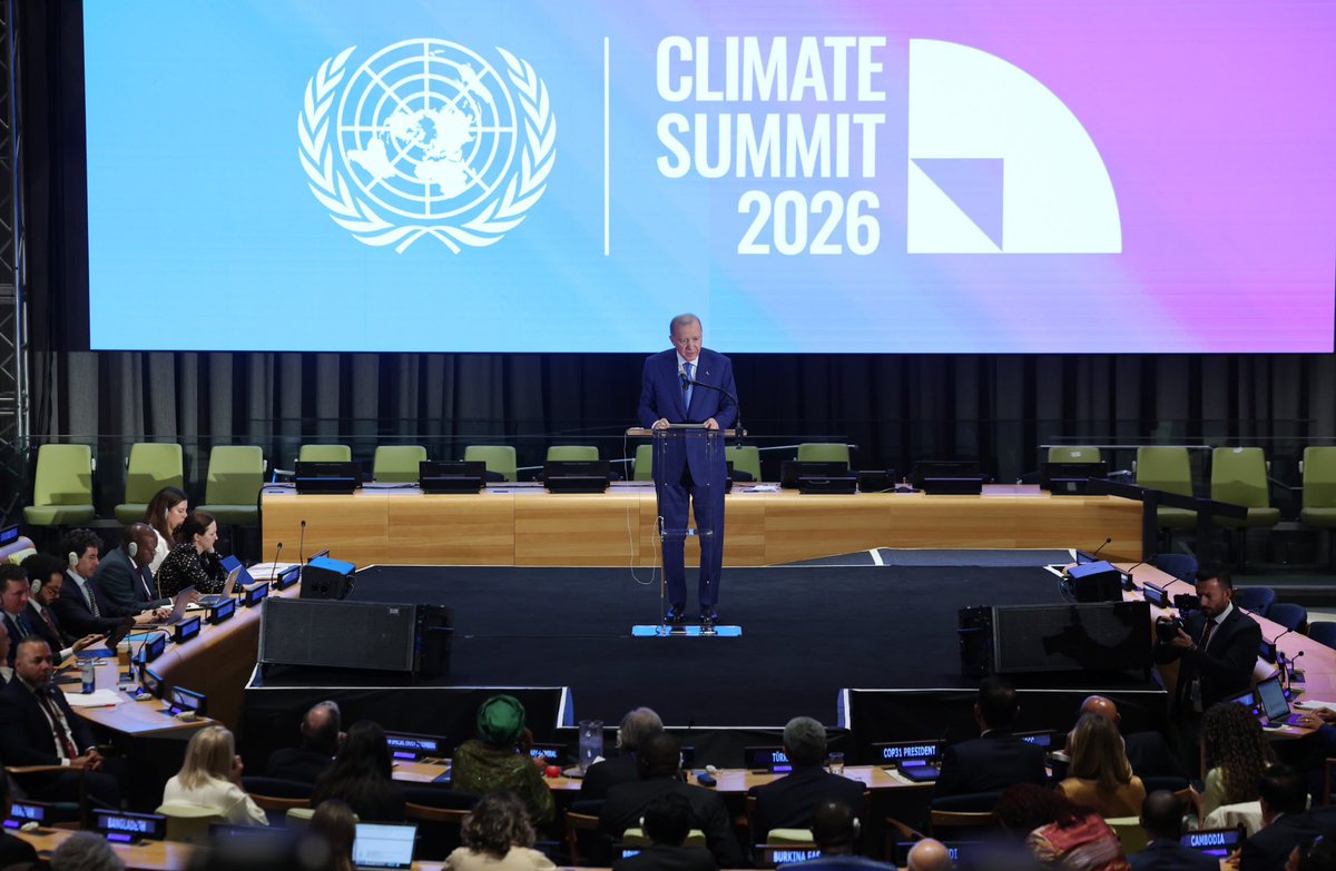 Communications's tweet photo. President Recep Tayyip Erdoğan #ErdoganTheVoiceOfJustice (Adaletin Sesi Erdoğan) delivered a speech at the UN Climate Summit 2026 in New York.

https://t.co/9Y3nlfA0xL https://t.co/Jj84NEFKza