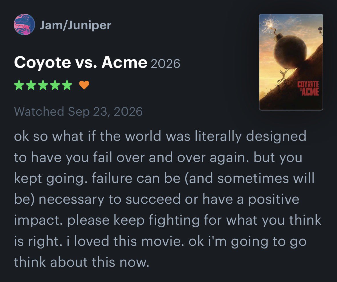 jamiper_'s tweet photo. ⚠️ spoilers // #coyotevsacme

THIS MOVIE WAS SOOOOO GOOOOOD god. fuckkkkk. ougggggggg. https://t.co/tjzqjYbtoj