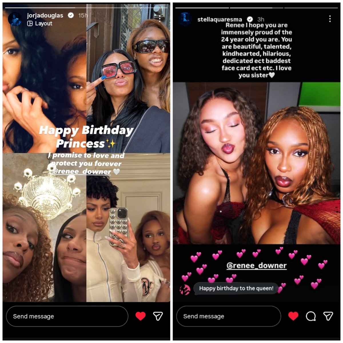 flonewsfeed's tweet photo. Stella and Jorja share heartwarming birthday messages for their sister Renée on her birthday 🩷💜💙

@StellaQuaresma_ 
@JorjaDouglas 
@reneedowner1 
@flolikethis https://t.co/39E2NQopmN