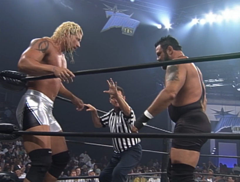 Justin_SofOK's tweet photo. Sometimes the most maddening things about #wcw99 are the small things they go out of their way to make stupid.

Aside from a Worldwide match in May, Sick Boy hadn't wrestled since November 98. He lost to Rick Fuller, but got a TV Title match a week later. It's his last WCW match. https://t.co/uwxPl6XSuD