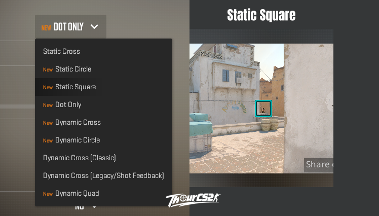 ThourCS2's tweet photo. New Crosshair Style - Static Square (cl_crosshair_style 8) was added after Today's CS2 Update. https://t.co/fc19Nc5JHM