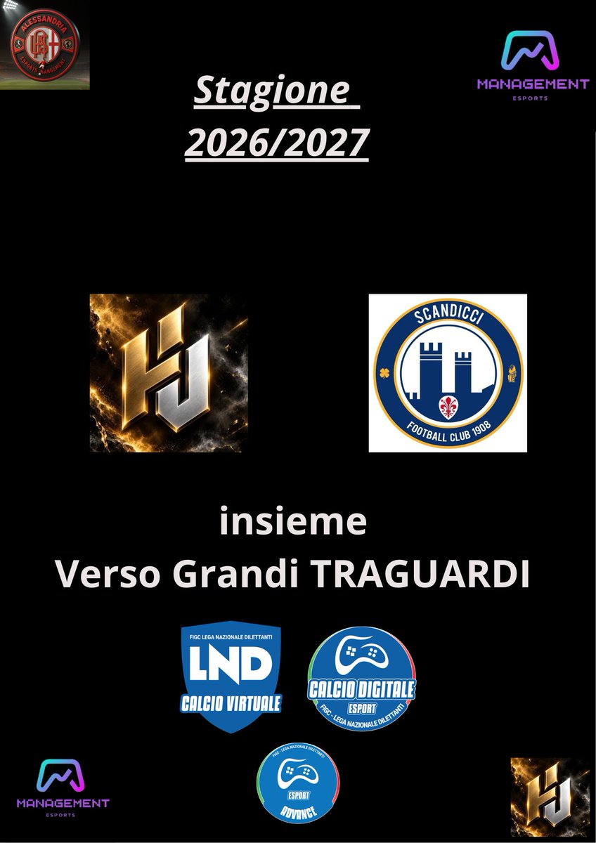 AManagament's tweet photo. Saranno I  Nostri Campioni Del Team esports Proclub su Eafc gli @HeadsUpEs a Rappresentare i nostri amici dello Fc Scandicci1908 nel Circuito della @LNDEsport1 nella Stagione 2026/2027.

⚽️❤️❤️⚽️⚽️🏆🏆

#Alessandriaesports #Eafc #esports #FcScandicci1908 https://t.co/kQiHxngdo3