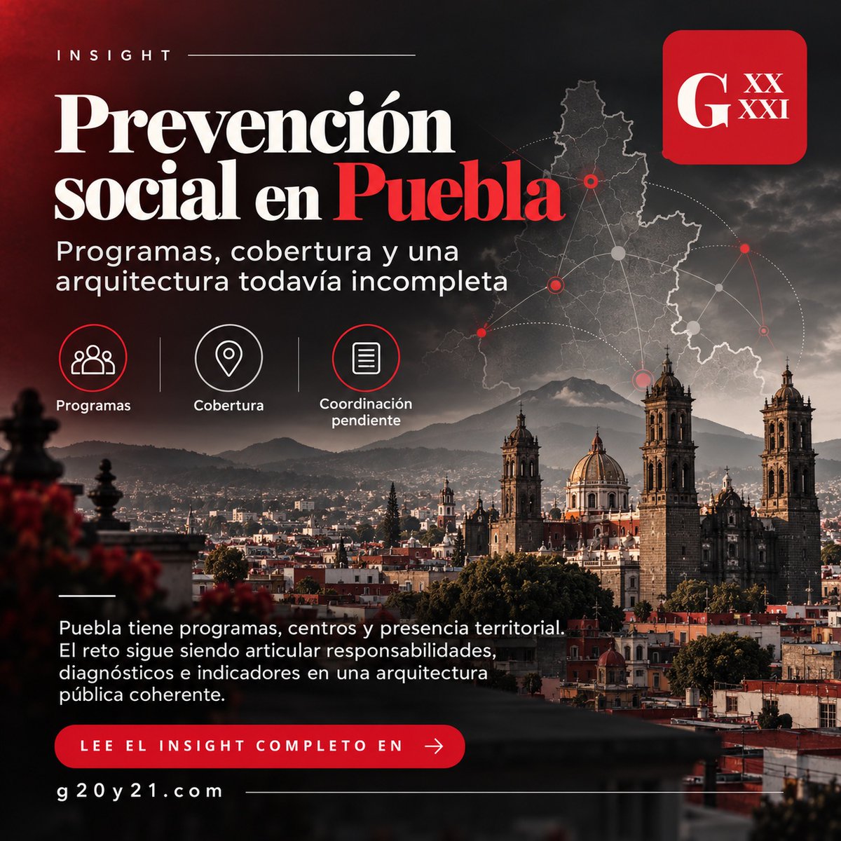 g20y21's tweet photo. Puebla tiene programas de prevención social, centros y cobertura territorial.

Lo pendiente es ordenar programas, responsabilidades, diagnósticos e indicadores dentro de una arquitectura pública coherente.

Nuevo Insight G XX-XXI: Prevención social en Puebla: programas visibles, arquitectura incompleta - Alberto I. Silva Guadarrama
https://t.co/cvegEY002g

#GXX21 #Insights #Puebla #Seguridad #PolíticasPúblicas #Prevención