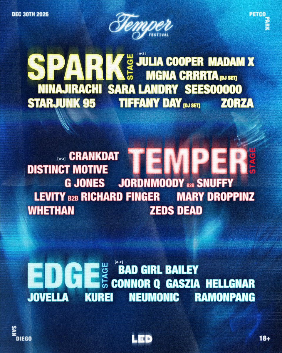 temper_festival's tweet photo. CHOOSE YOUR STAGE — WHERE ARE WE FINDING YOU 12.30? 🖤

SPARK. TEMPER. EDGE. 🗣️⛓️

DIFFERENT SOUNDS. DIFFERENT ENERGY. ONE PLACE TO FEEL IT ALL.

TICKETS ON SALE NOW >>> https://t.co/zB7lfKPtIk https://t.co/02eug6vSAy