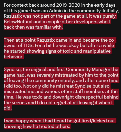 ZefeatedRBX's tweet photo. If the person this is referring to turns out to be Razuatix... there is a lot I can say about him that in my eyes, he deserved getting cut out of the game's profits. 

For context back around 2019-2020 in the early days of this game I was an Admin in the community. https://t.co/nWrU5hYieG
