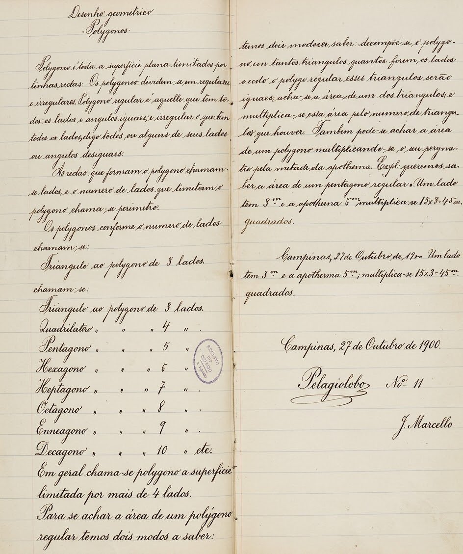 jameswebb_nasa's tweet photo. Prova escrita de Geometria de aluno do 4º ano do Grupo Escolar de Campinas, outubro de 1900.

A caligrafia, então…!

Fonte: Arquivo Público do Estado de São Paulo.

Nota: imagem teve resolução melhorada para publicação. https://t.co/5XesRbCXHV