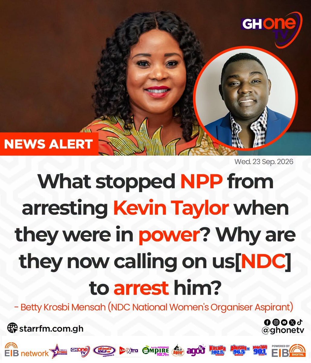 starr1035fm's tweet photo. What stopped NPP from arresting Kevin Taylor when they were in power? Why are they now calling on us[NDC] to arrest him?... - Betty Krosbi Mensah (NDC National Women's Organiser Aspirant)

#EIBNetwork #StarrFM
#GHOneNews #NewsAlert https://t.co/2333TPixJA