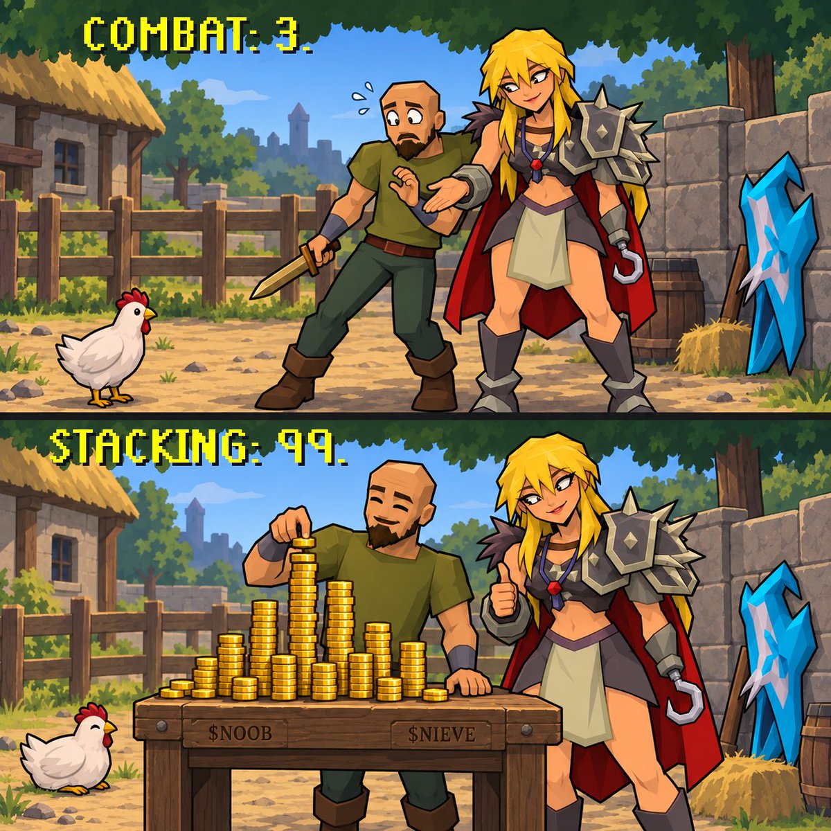 NIEVEonchain's tweet photo. Nieve: “We’ll work on combat later.”

@lvl3_noob already understood the $GP assignment. 🪙

$NIEVE 🤝 $NOOB https://t.co/aBDAQ8W6qf