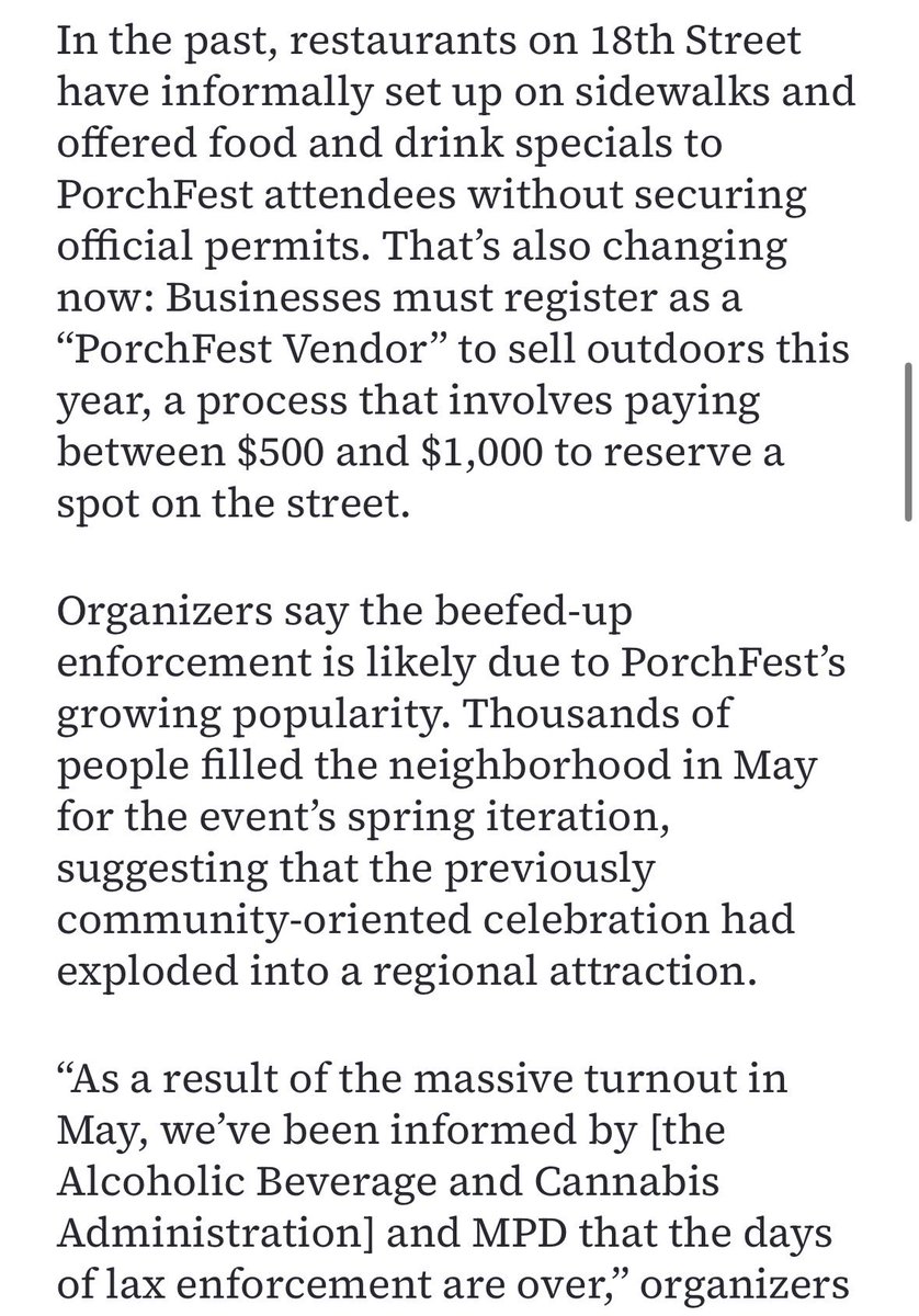 BarredinDC's tweet photo. Reporting on the Porchfest enforcement here. Basically people/biz started getting too blatant about it and - my editorialization-too many ppl from the burbs showed up https://t.co/WPDT8Hvblx