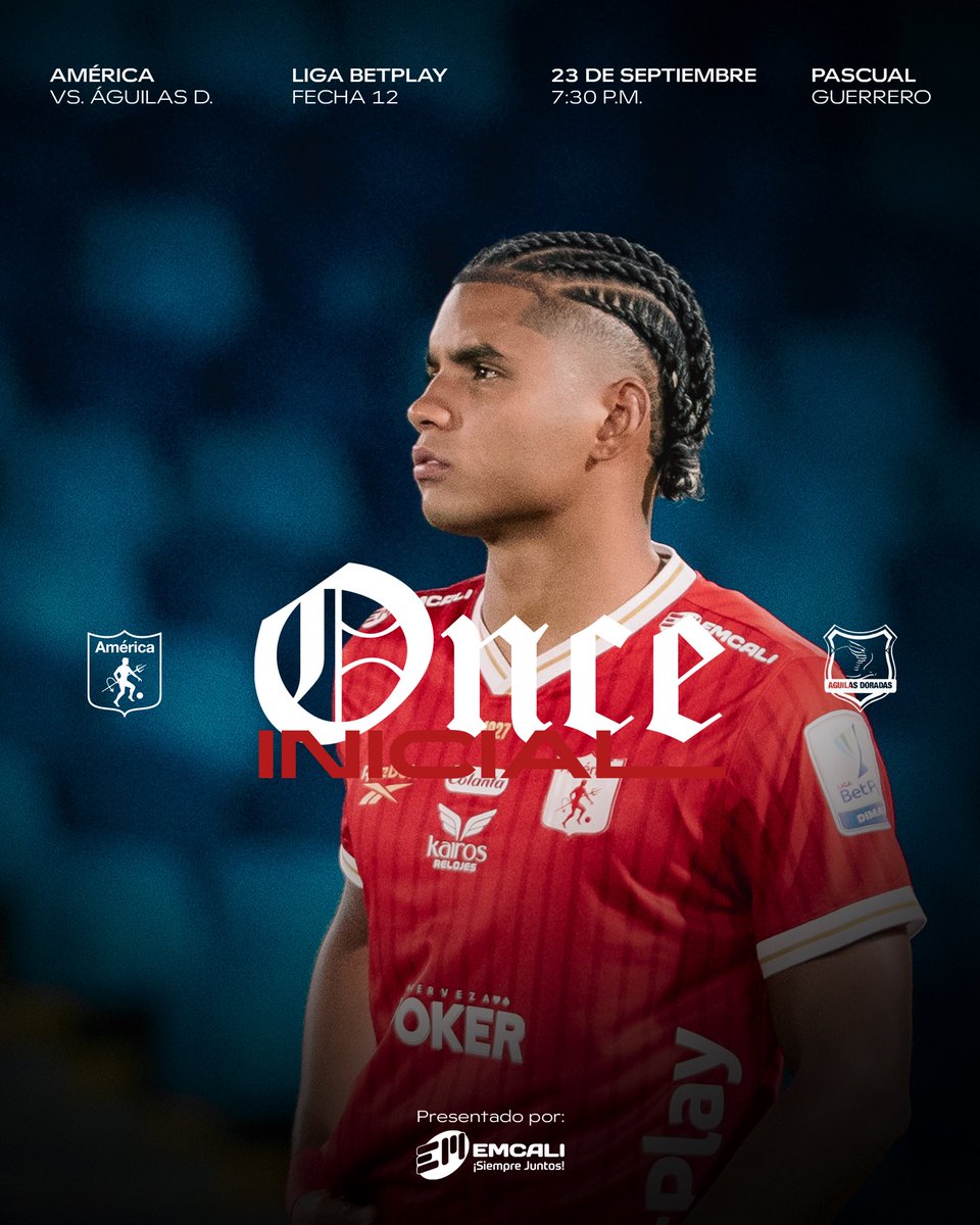 AmericadeCali's tweet photo. 👹 𝐄𝐥 𝐑𝐨𝐣𝐨 𝐲𝐚 𝐭𝐢𝐞𝐧𝐞 𝐬𝐮 𝐞𝐪𝐮𝐢𝐩𝐨.

Estos son los elegidos para defender nuestra casa ante Águilas Doradas. 🏟️ https://t.co/eWnGRmds47