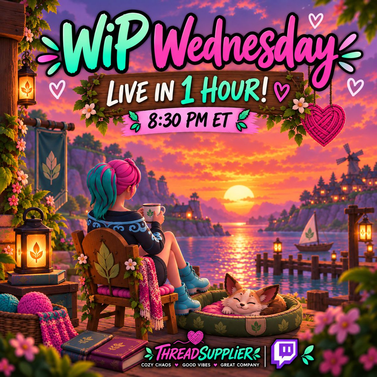 ThreadSupplier_'s tweet photo. ✨ LIVE IN 1 HOUR! 💚🩷
Putting the WIPs down and soaring into Palia for a cozy midweek reset. 🌿✨
No rows. No deadlines. Just exploring, vibing &amp; seeing where the night takes us.
Come get cozy! 💚
⏰ 8:30 PM ET | ThreadSupplier https://t.co/PrcfOAcZVx