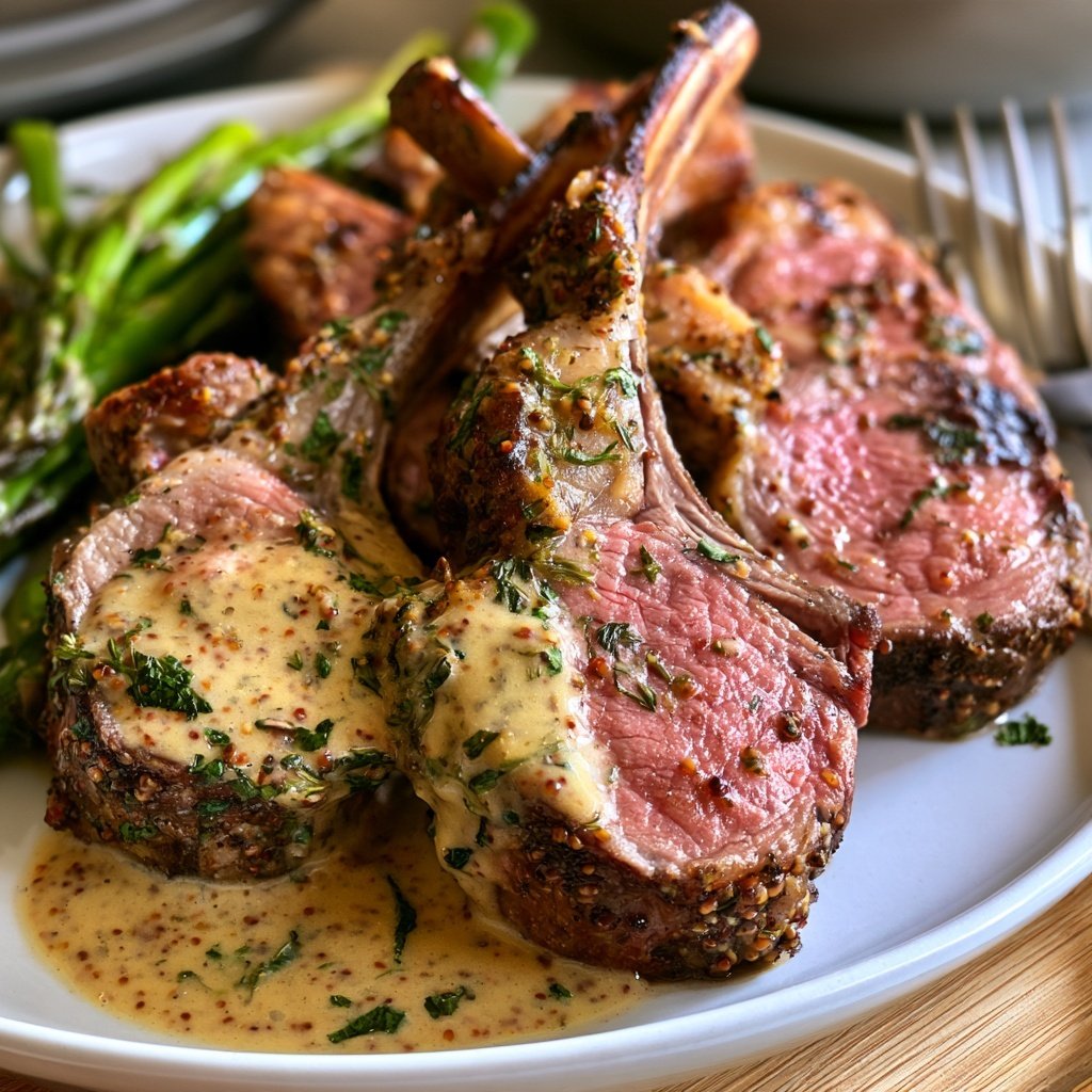SpoonandSoul's tweet photo. Herb-Crusted Lamb Chops with Creamy Mustard Sauce 🥩🌿
"Golden herbs, tender lamb, creamy mustard perfection"

Serves 4
Ingredients
For the lamb:
8 lamb loin or rib chops
2 tbsp olive oil
3 cloves garlic, minced
1 tbsp fresh rosemary, finely chopped
1 tbsp fresh thyme leaves
1 tbsp fresh parsley, chopped
1 tsp Dijon mustard
½ tsp freshly ground black pepper
½ tsp salt

For the creamy mustard sauce:
1 tbsp butter
1 small shallot, finely minced
1 cup heavy cream
2 tbsp Dijon mustard
1 tsp whole-grain mustard
½ cup beef or chicken stock
1 tsp Worcestershire sauce
½ tsp fresh thyme
Salt and black pepper, to taste
1 tbsp chopped parsley

Method
Marinate the lamb:
Pat the lamb chops dry. Combine olive oil, garlic, rosemary, thyme, parsley, Dijon mustard, salt, and pepper. Rub the mixture generously over both sides of the chops. Let them rest for 20–30 minutes.
Sear the chops:
Heat a heavy skillet over medium-high heat. Add a little olive oil and sear the lamb for about 3–4 minutes per side, depending on thickness and desired doneness. Sear the edges briefly as well.
Rest the lamb:
Transfer the chops to a plate and loosely cover with foil. Let them rest for 5 minutes so the juices redistribute.
Make the sauce:
Reduce the skillet to medium heat and add the butter. Sauté the shallot for 1–2 minutes until softened. Add the stock and Worcestershire sauce, scraping up the flavorful browned bits from the pan.
Add the mustard and cream:
Stir in Dijon mustard, whole-grain mustard, and thyme. Pour in the cream and simmer gently for 3–5 minutes, stirring occasionally, until the sauce becomes silky and slightly thickened.
Season:
Taste and adjust with salt and freshly ground black pepper. Stir through the parsley just before serving.
Serve:
Arrange the lamb chops over the creamy mustard sauce and garnish with fresh thyme and parsley. Serve alongside creamy mashed potatoes, roasted asparagus, and blistered cherry tomatoes for a beautiful complete meal.
Tips:
For the best crust, make sure the lamb is thoroughly patted dry before seasoning and allow the skillet to become properly hot before searing. 🥩🌿