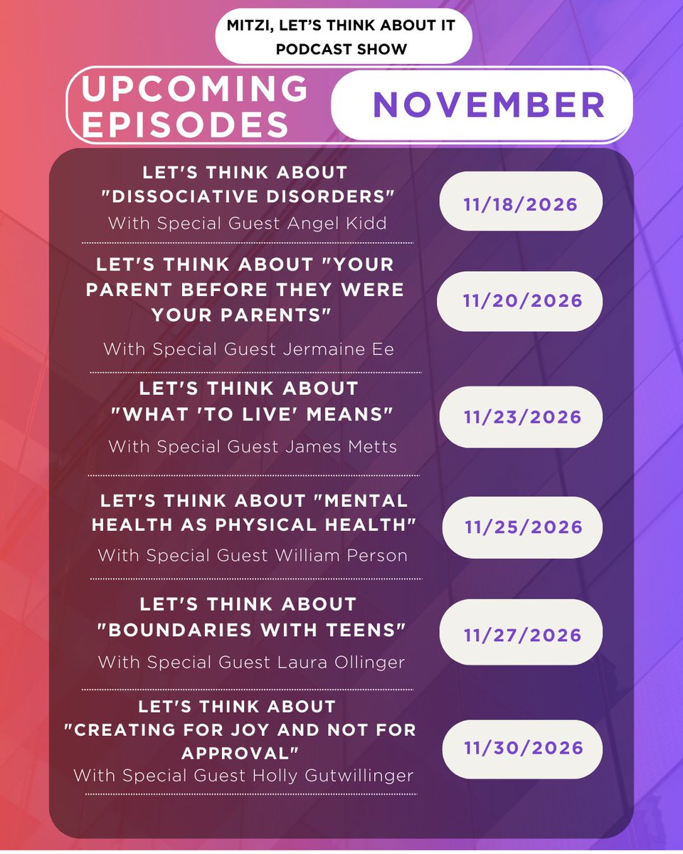 MitziThinkInc's tweet photo. Another round of deep conversations is coming to Mitzi, Let’s Think About It 🎙️

If you can think about it, we can talk about it. Conversations made to challenge minds, touch hearts, and inspire change. ❤️

#Podcast #Healing #Mindset #DeepTalks #PersonalGrowth https://t.co/uSM7tEtVoE