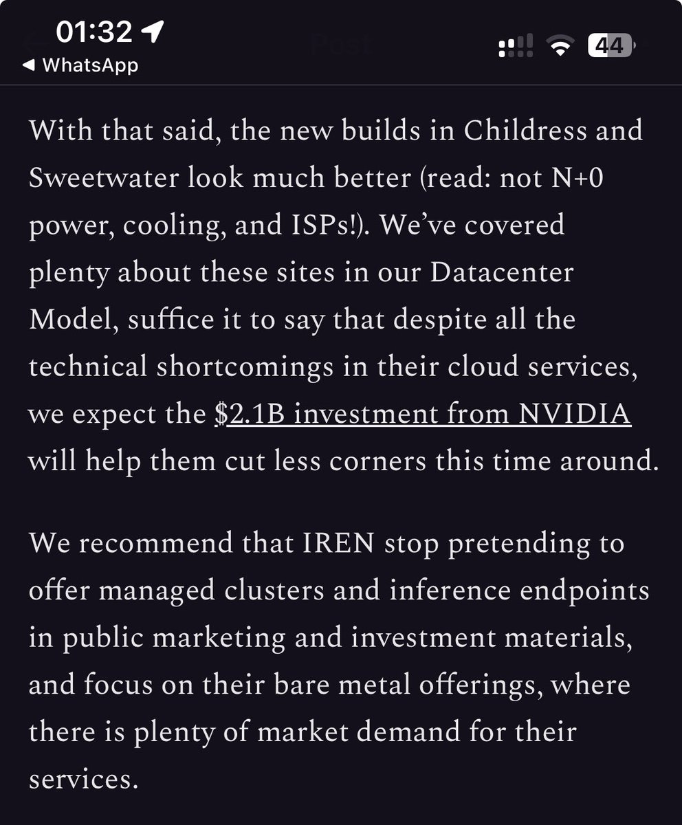 Stefan_Tee8's tweet photo. @DollarCostAvg Semianalysis ranking current $iren sites as the worst in the country. https://t.co/dDRurv8H98