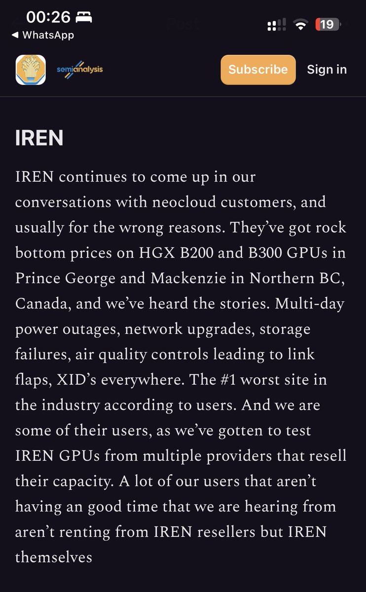 Stefan_Tee8's tweet photo. @DollarCostAvg Semianalysis ranking current $iren sites as the worst in the country. https://t.co/dDRurv8H98