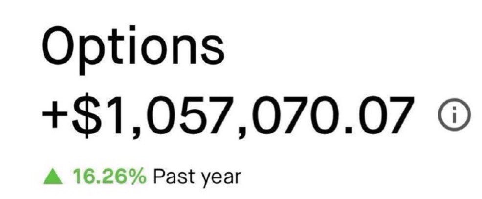 vulturetrades's tweet photo. If you're an options trader - there's a hack you should learn that no one is talking about. It makes finding 100% trades way more consistent.

I grew an account from $1k → $1,057,000 in 1 year using the exact same two concepts every single day. 

I made a FREE 5-page guide that will teach you this same exact strategy. 

Like + comment “Guide” and I will send you a DM.
