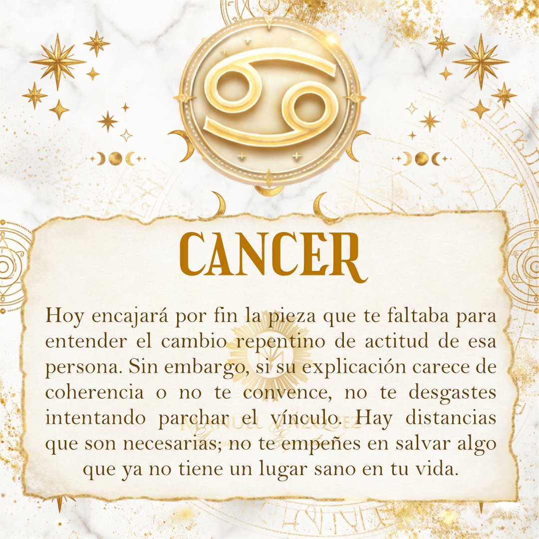 ManuelVazquez's tweet photo. Hoy el universo te pide que le des prioridad a tu espacio personal, Cáncer. Regálate un respiro del ajetreo exterior y escucha lo que tu intuición te dicta. Cuando estás en paz contigo mismo, todo a tu alrededor encuentra su equilibrio.
#Cancer #HoroscopoCancer #SignoCancer #PazInterior #Intuicion #Astrologia #SignosDeAgua