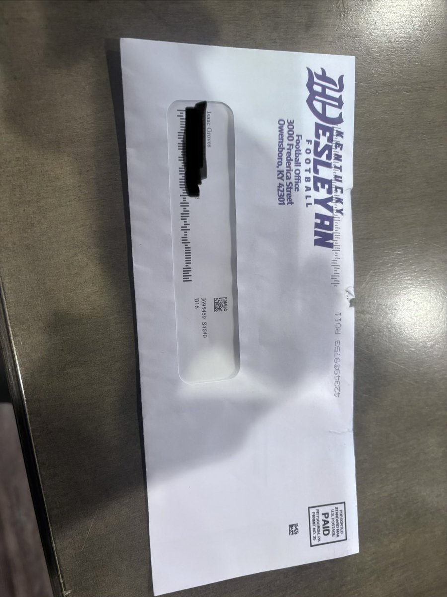 IGroves6170's tweet photo. Super happy to announce that I got my first ever college letter in the mail today. Thank you to Coach Tyrone Young and the KWC coaching staff for inviting me out.
@CoachYoung41 @CoachFrase 
@BrentHolsclaw @OhioCountyHSFB @1027TheGame @StephenATurner @PrepRedzoneKY @drew_toennies https://t.co/1ADubrCK61