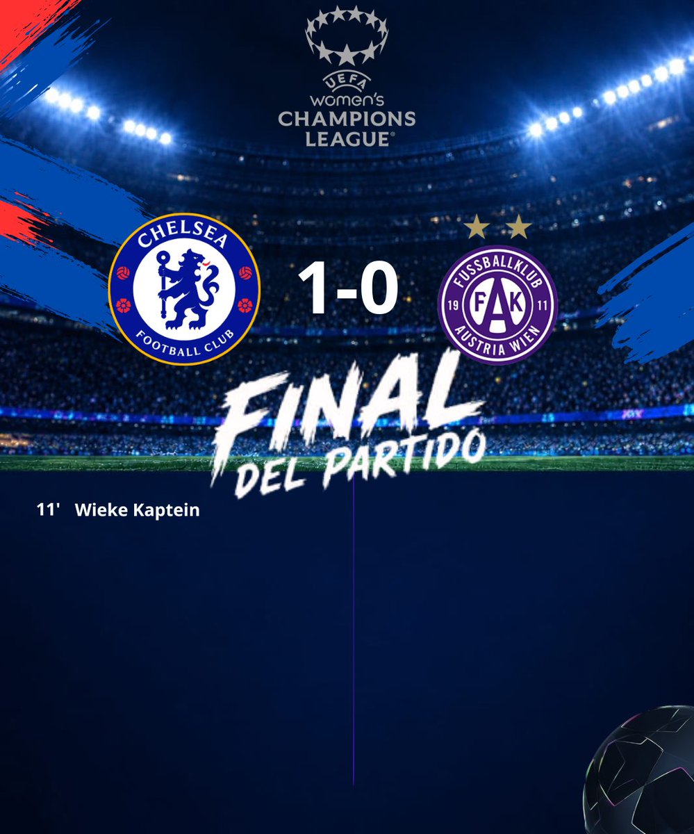 EllasAccion's tweet photo. TRIUNFO CLAVE EN EUROPA 💙🦁

Chelsea venció 1-0 a Austria Wien por la UEFA Women's Champions League.   

⚽ Wieke Kaptein (11') marcó el único tanto para sellar tres puntos importantísimos en Londres.   

#UWCL #CFCW #ChelseaWomen #AustriaWien https://t.co/NZ2EAeRrgV