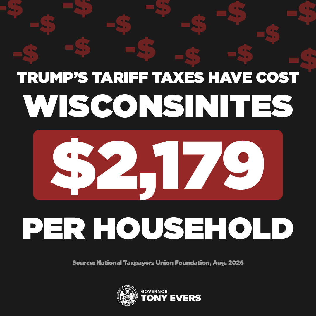 GovEvers's tweet photo. ICYMI: President Trump's disastrous policies and trade wars have cost Wisconsinites over $5.5 billion. That's over $2,000 out of YOUR household budget. Breathtaking. https://t.co/HA7S6AW3LX