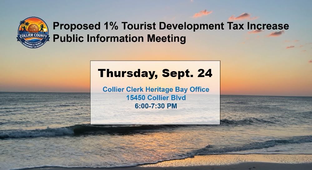 CollierGov's tweet photo. #CollierCounty is hosting a Public Information Meeting Thursday, September 24th, this week to provide accurate information about the proposed one percent increase to the Tourist Development Tax.

For more resources, visit: https://t.co/boYf3aNRxX https://t.co/fdluwZ8lcB