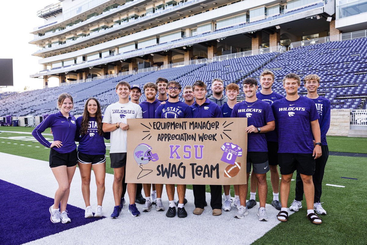 KStateSWAG's tweet photo. It’s Equipment Manager Appreciation Week.

Countless hours and attention to every detail — all to keep @KStateFB ready.

Appreciate this crew and everything they bring to the program. 

@kstatesports @AEMA_74 @AEMA_Women 

#EMAW #KStateFB https://t.co/wFDMhRGGCB